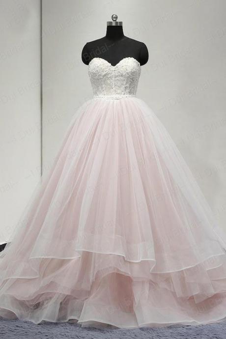 Sweetheart Lace Up Back Charming Affordable Long Pearl Pink Prom Dresses Ball Gown