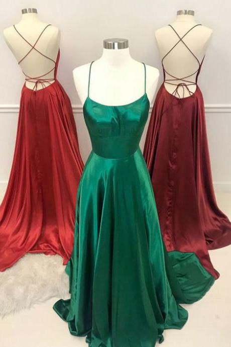 Sexy Red/green/burgundy Long Criss Cross Prom Dresses