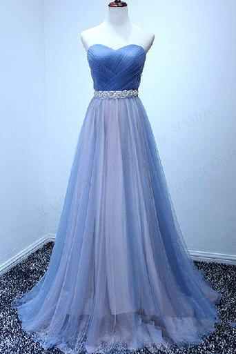 Beautiful Tulle Handmade Sweetheart Long Prom Dress, Prom Gowns,Strapless Evening Dresses