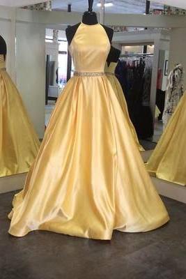 Charming Prom Dress,Satin Prom Dress,Halter Prom Dress,A-Line Evening Dress
