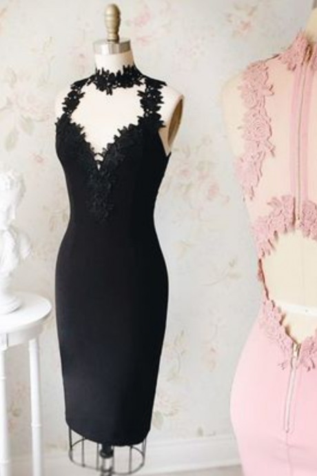 Sexy Vintage Knee Length Black Short Prom Dress Party Dress