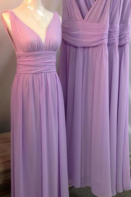 Lilac Bridesmaid Gown,pretty Prom Dresses,chiffon Prom Gown,simple Bridesmaid Dress,v Neck Bridesmaid Gowns For Brides Wedding