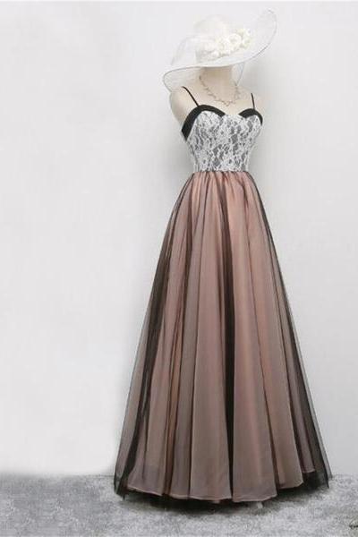 Elegant A-Line Spaghetti Straps Long Prom/Evening Dress With Lace