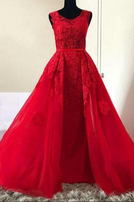 Red Prom Dress,lace Evening Dress, Dance Dresses, Graduation School Party Gown