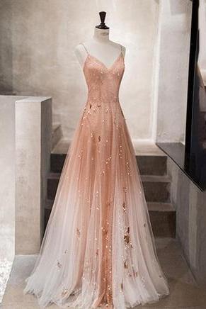 Unique,charming prom dress,spaghetti strap tulle dress,light party dress,Manual nail bead,Custom made