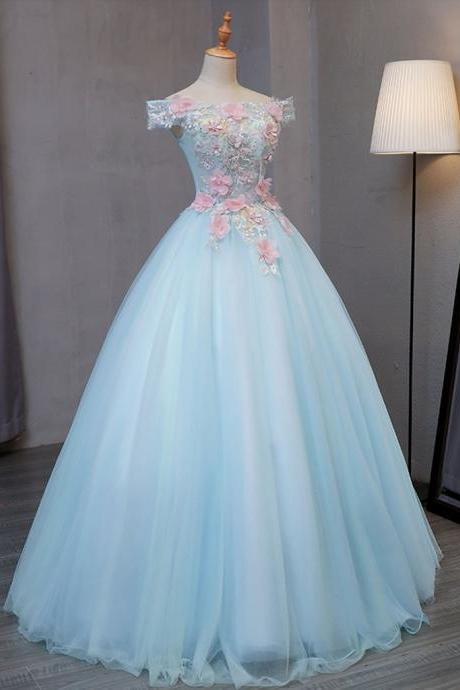 Shoulder dress, floral dress, evening dress, party dress, long dress, blue dress