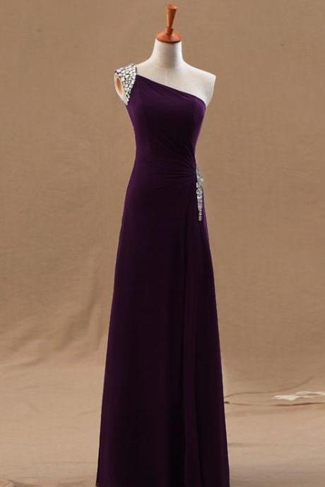Sexy One-shoulder Sequined Dress, Purple Slim Party Dress, Elegant Long Velvet Dress