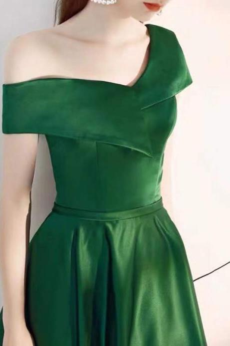 Green party dress one shoulder evening dress backless prom dress satin homecoming dress