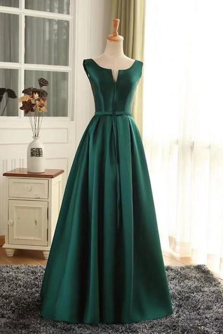 Green party dress sleeveless evening dress satin long prom dress v neck formal dress