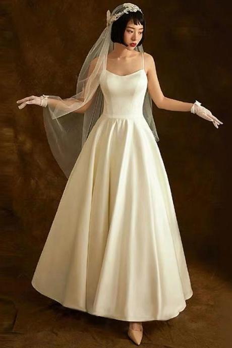 White Wedding Dress Spaghetti Straps Wedding Dress High Waist Wedding Dress Pretty Wedding Dress