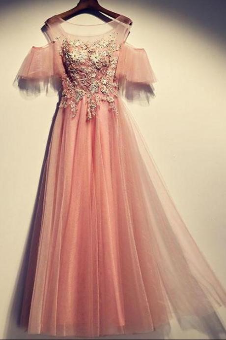 Dark pink party dress off shoulder evening dress tulle applique prom dress