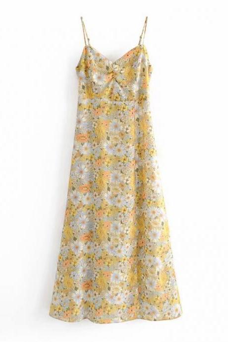 Romantic floral print dress with slit straps
