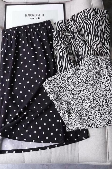 early autumn new vintage show thin high waist wave point leopard print skirt