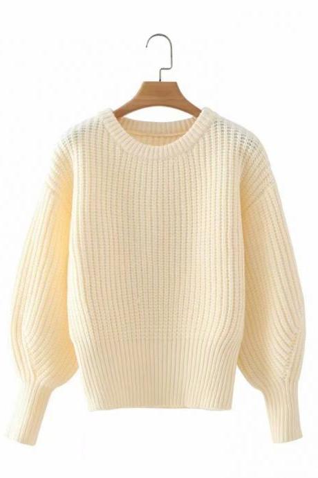 Autumn winter new fund languid loose round neck bubble sleeve knit sweater