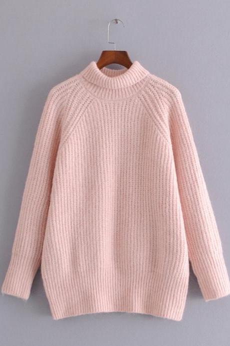 Loose knit turtleneck sweater for women