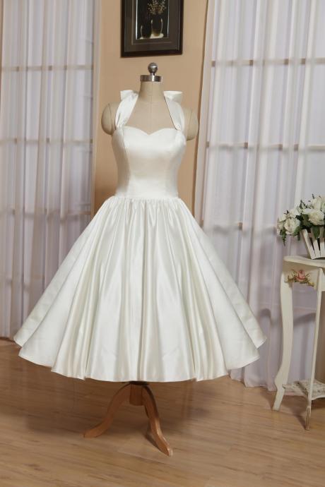 Halter Neck Prom Dress, White Homecoming Dress, Satin Party Dress, Formal Dress Cute Mini Dress,custom Made