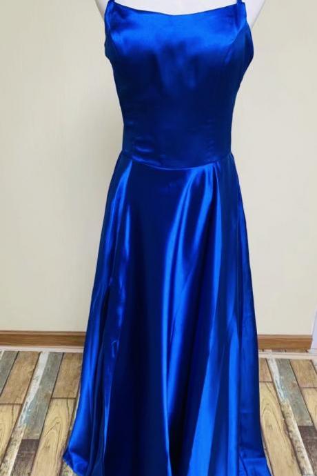 Spaghetti straps evening dress,royal blue party dress,sexy maxi dress,high quality glossy satin,Queenie Prom Unique,Custom made,Cheap Sale