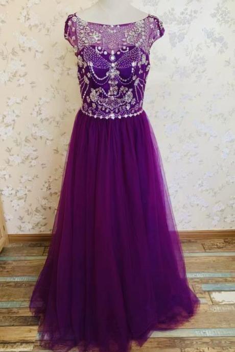 Cap Sleeve Prom Dress,purple Formal Dress,wedding Guest Dress,queenie Prom Unique,custom Made