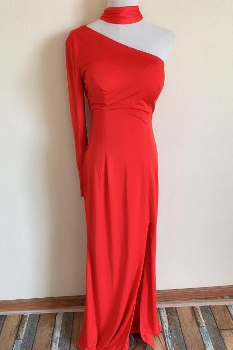 One Shoulder Prom Dress,red Party Dress,sexy Evening Dress,back Zipple,
