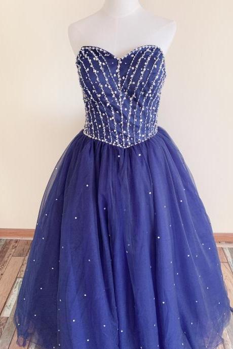 Strapless Prom Dress,blue Party Dress,ballk Gown Prom With Beads
