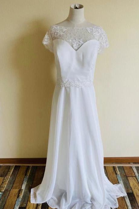 Cap Sleeve Prom Dress,lace Party Dress,elegant Formal Bridal Dress,