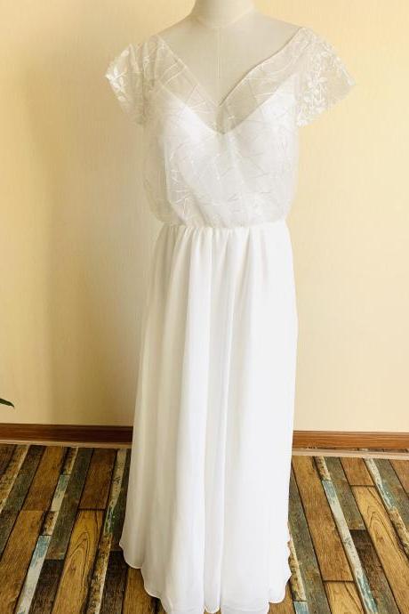 Cap Sleeve Prom Dress,chiffon Party Dress,simple Bridal Dress,