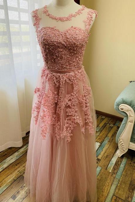 Sleeveless Prom Dress,pink Party Dress, Back Zipple Formal Dress,