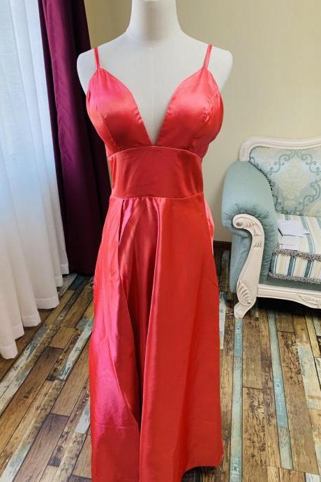 Spaghetti Strap Prom Dress,watermelon Red Party Dress,sexy Evening Dress,custom Made