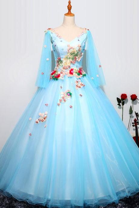 V-neck Prom Dress,fairy Party Dress,fancy Ball Gown Dress With Appliuqe,custom Made