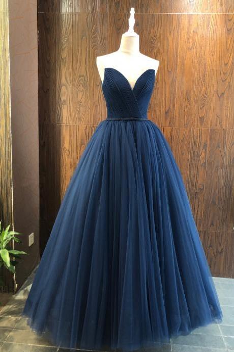 Navy Blue Evening Dress, Strapless Prom Dress , Temperament Ball Gown Dress, Haute Couture,custom Made