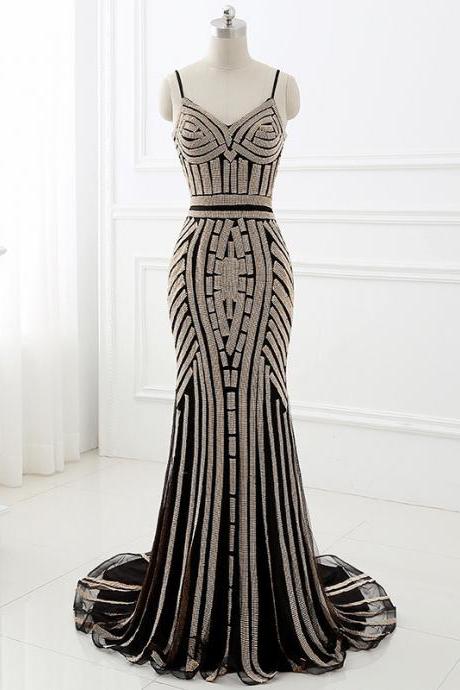 Evening Dress Luxury, Spaghetti Strap Prom Dress,long Mermaid Evening Dress, Haute Couture,custom Made