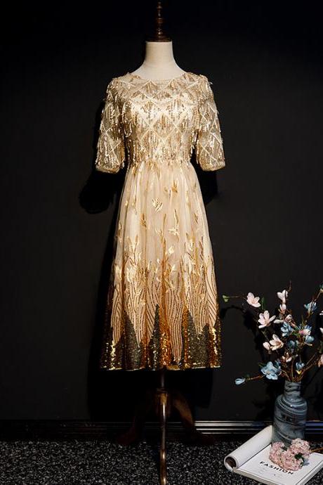 New style, gold sequins,daily dress, socialite dress, temperament party dress,Custom Made