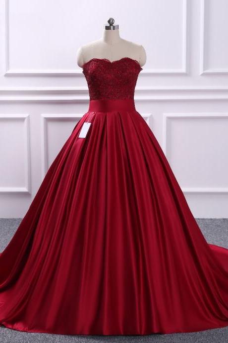 Strapless Wedding Dress, Red Floor-length Ball Gown, Sexy Evening Dress,custom Made