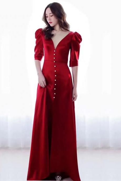 New style,red slim dress, sexy little tail, v-neck evening dress,Custom Made