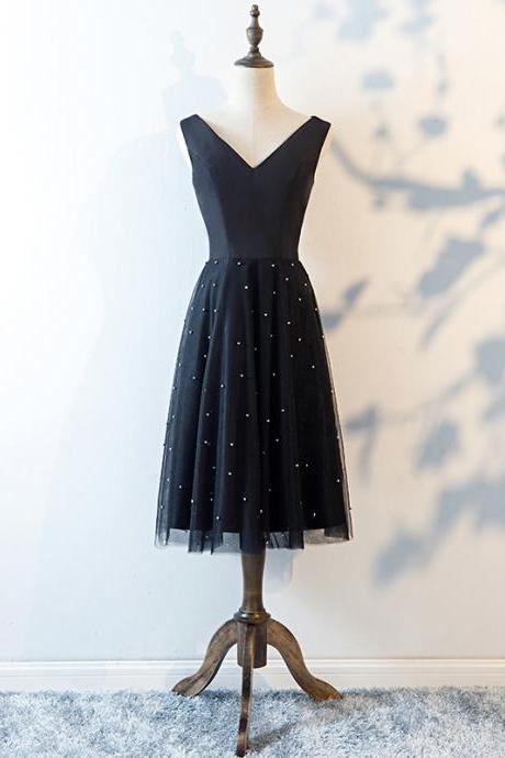Little Black Evening Dress,, Daily Wear Dress, Black Temperament, V-neck Homecoming Dress,custom Made