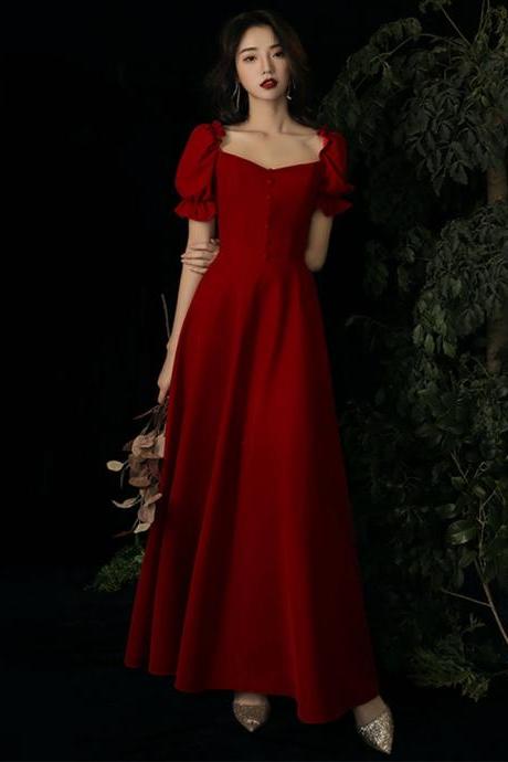 Party Dress,short Sleeve Evening Dress,long/midi Red Dress, Daily Dress,custom Made