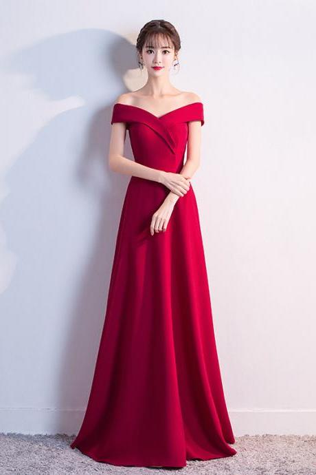 Floor length prom gown, off shoulder evening dress, simple satin formal dress,Custom Made