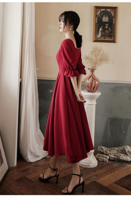 Red Homecoming Dress,slim Party Dress,mid-sleeve Prom Dress, Temperament Socialite Fashion Dress,custom Made