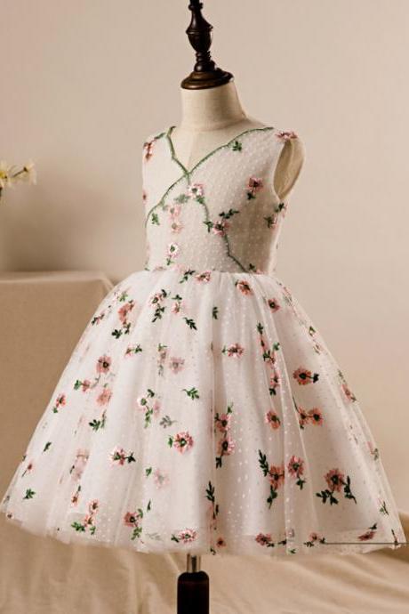 Girl dress, children princess dress ,embroidered party dress, spring and summer elegant dress