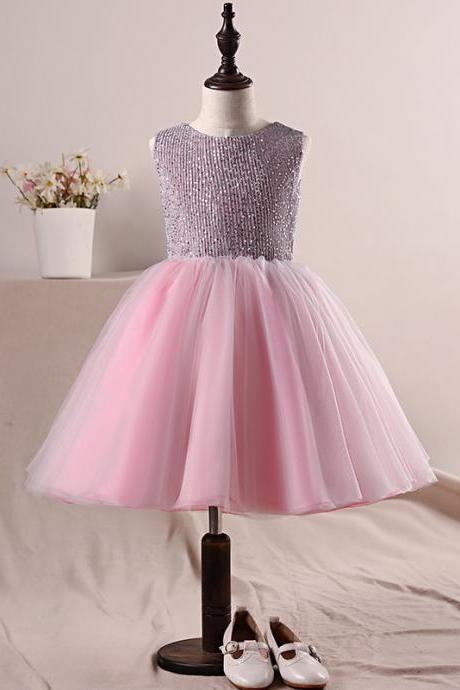 Children's dress ,princess dress, flowered baby bouffant gauze, little host evening dress, girl piano pink performance dress