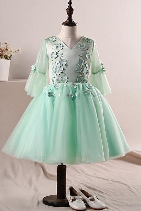 Princess dress, girl's birthday evening dress, children's little host/piano/performance dress, catwalk bouffant dress, flower children's dress