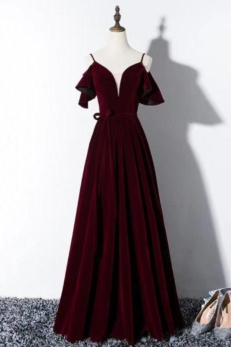 Red Temperament Evening Dress ,velvet Prom Dress ,custom Made