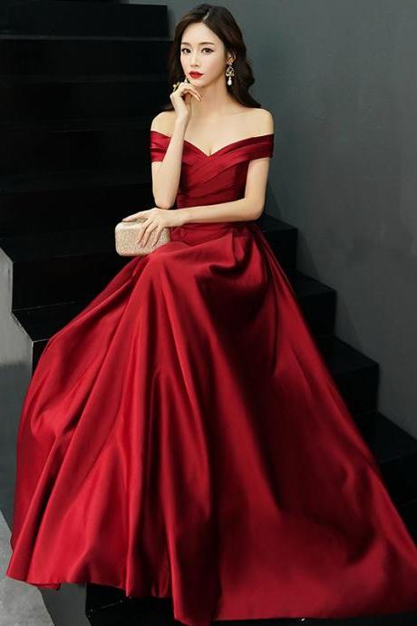 Off Shoulder Party Dress, Sexy Red Evening Dress ,satin Prom Dress,custom Made