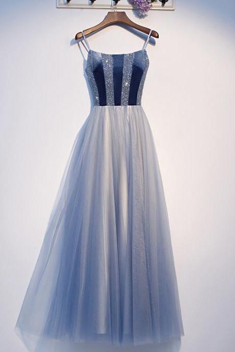 Modern Blue Dress, Elegant Midi Dress,spaghetti Strap Bridesmaids Dress,custom Made