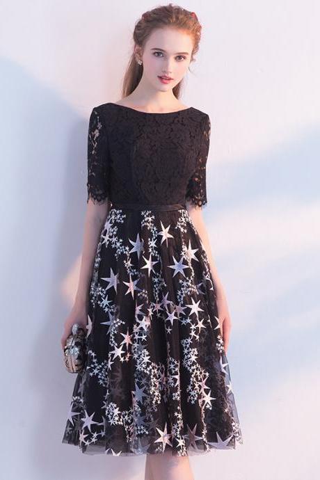 Black Homecoming Dress, Elegant Midi Dress,mid-sleeve Formal Dress,custom Made