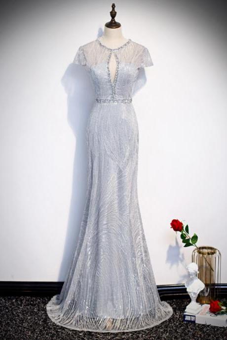 Silver Evening Dress, Long Sexy Mermaid Prom Dress, Luxury Party Dress,custom Made