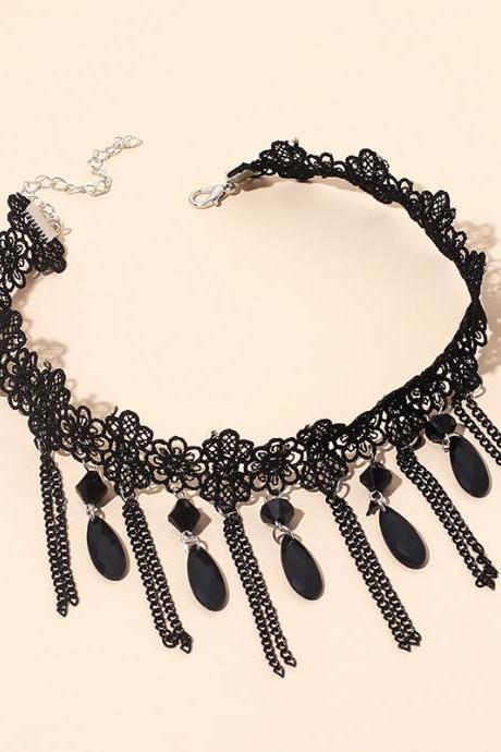 Gothic Diablo, Choker Tassel Lace Necklace, Female Fashion European Web Celebrity Accessories Choker Chain, Handmade