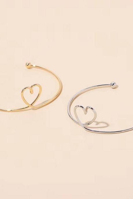 2 pcs on sale,Instagram web celebrity same style, lady's heart, simple open bracelet, new accessories heart bracelet, handmade