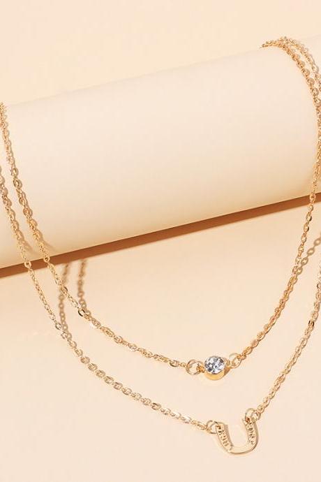 INS frigidistic, minimalist zircon multi-layer necklace with female collarbone chain, U-shaped horseshoe choker stacked choker chain, handmade