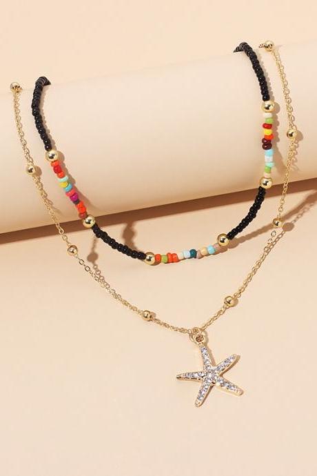 Ins, Web Celebrity Fashion Rice-bead Multi-layer Necklace, Female Minority Design Sense, Ethnic Style Star Collarbone Chain, Handmade